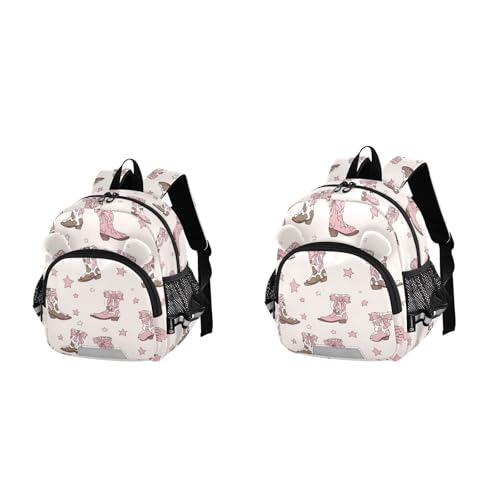 Wusikd Kids Backpack Pink Brown Cowgirl Boots Bows Toddler Bags Schoolbag for Girls Boys Kindergarten Student S2