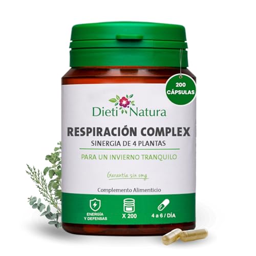 Dieti Natura Cápsulas de Respiración Complex con Eucalipto para Aliviar Vías Respiratorias - Complemento Natural con Brotes de Pino para Marrubio Blanco y Llantén Respiración Limpia - Sin OGM