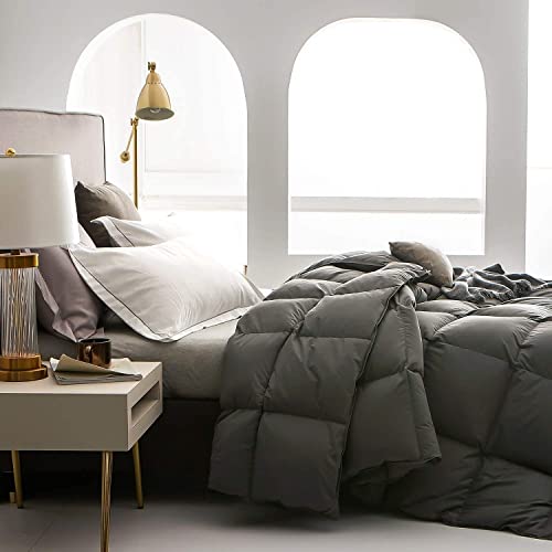 Royoliving Premium Silver Down Comforter California Cal King Size All Season Solid Dark Gary Charcoal Grey Oversized 100% Cotton Cover Down Duvet Insert With Corner Tabs, (67 Oz, 108 X 98) #TOP6