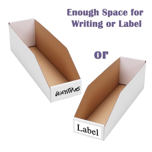 Image of EXYGLO Cardboard Storage Bins 35 Pack, 15x4x4.5 Inch Cardboard Boxes, Corrugated Organizer Bins for Pantry, Shelves, Garage, Office, Shop, White