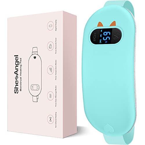 Image of Heating Pad, Portable Cordless Menstrual Heating Pad 5s Fast Heating, Heating Pads for Cramps with 3 Heat Levels and 3 Massage Modes, Heating Pad for Back Pain Gifts for Women and Girls (Light Green)