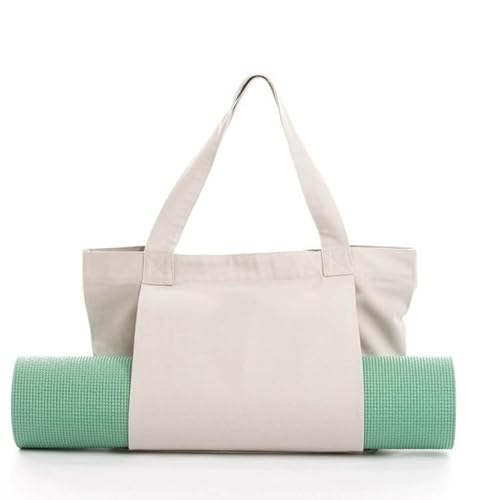 Yoga Mat Bag Carrier with Pockets, Yoga Carriers Tote Bags Gym Tote Bag for Women Men Pilates Portable Multi-Functional Canvas Yoga Shoulder Bag with Yoga Mat Holder for Travel Beach Daily Use (Beige)