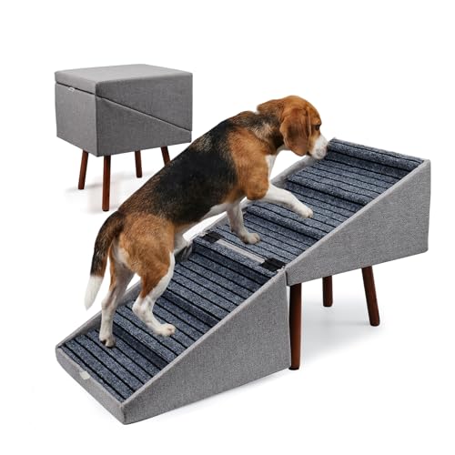 Image of Dog Stairs for High Bed, 2-in-1 Ottoman Dog Stairs, 21 Inch Working Height, 6 Steps and Non-Slip Design for Large Dogs, Wooden Pet Furniture