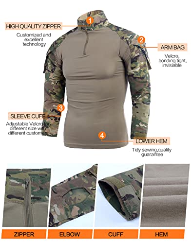 LANBAOSI Airsoft Tarnanzug Herren Paintball Combat Shirt Taktische Hose Langärmlige mit 1/4 Reißverschluss Militär Anzug Outdoor Camouflage Jagdbekleidung BDU