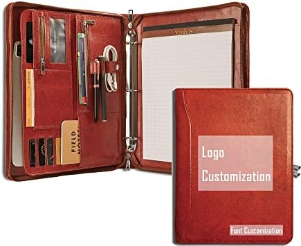 GZRHKJ Vegan Leather Portfolio Binder, Personalized Padfolio with 3 Ring Binder, Travel Portfolio Organizer, Business Portfolio Notebook, Custom Portfolio (Standard, Brown)