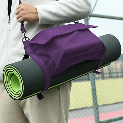 LUEXBOX Yoga Mat Bag with Liner Partition Storage Pockets, Oxford Cloth Yoga Pat Carrier with Large Zipper Pocket, Adjustable Shoulder Strap Yoga Rug Carrying Bag for Women (Purple)