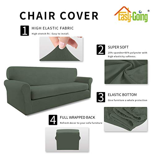 Image of Easy-Going 2 Pieces Stretch Couch Sofa Slipcover Washable | Spandex Soft Fitted Sofa Couch Cover for Sofa Furniture Protector with Bottom Kids,Pet Dog Greyish Green