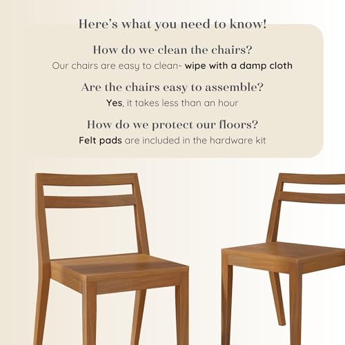 Grain & Grove Davie Dining Room Chairs Set of 2, Solid Wood Modern Kitchen Chair for Living Room, Kitchen, Pecan