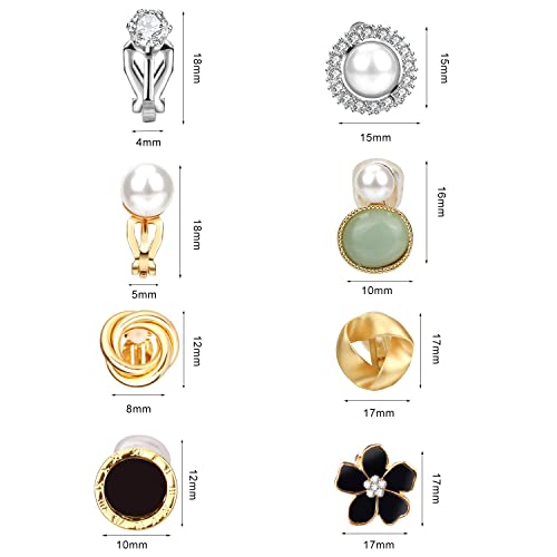 Hicdaw 8 Pairs Clip On Earrings for Women Non Pierced Earrings Rose Flower CZ Pearl Twist Knot Jewelry Clip on Earrings Sets Hypoallergenic Earrings for Women4