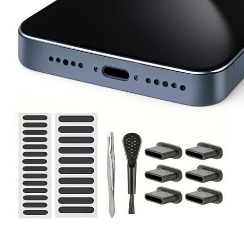 Type-C Dust Plug Kit and Speaker Dust Cover, Universal USB-C Charging Port Protection and Phone Speaker Network Set with Cleaning Brush