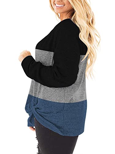 Image of DOLNINE Womens Plus Size Knotted Tops Long Sleeve Tee Shirts Loose Casual Blouse