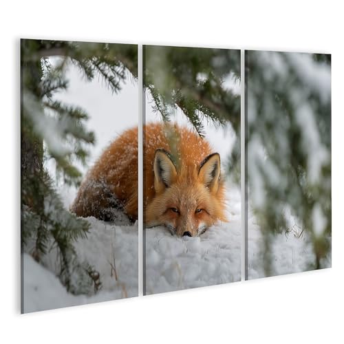 Tableau sur toile renard neige triptyque décoration murale salon nature 3 pièces