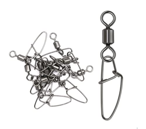 Laxygo 50 Stück Angelwirbel mit Küstenschloss Snap Schwarz Nickel Angeln Swivel Snaps (8#-50 Stück) Cover