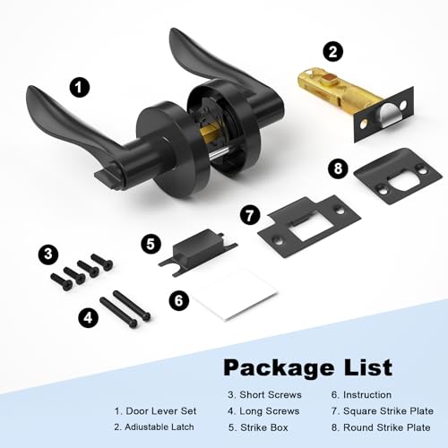 RAZCC Privacy Door Levers, 5 Pack Black Door Handles Interior Door Levers Keyless Lockset, Heavy Duty Reversible Wave Levers for Bedroom Bathroom - Image 2
