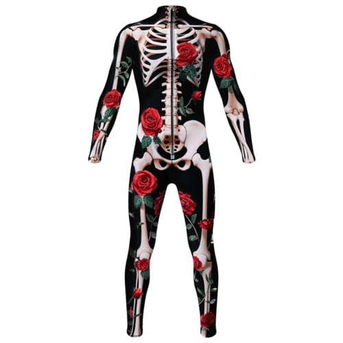 Mono esqueleto Halloween hombre ajustado cremallera frontal funcional 4