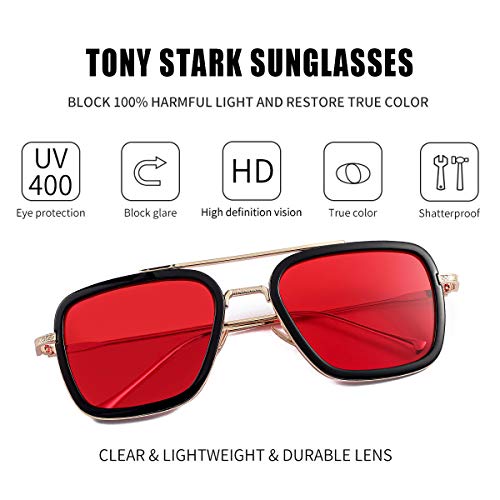Image of Kursan Polarized Tony Stark Sunglasses for Men Women Vintage Square Metal Frame Iron Man and Spider-Man Eyeglasses