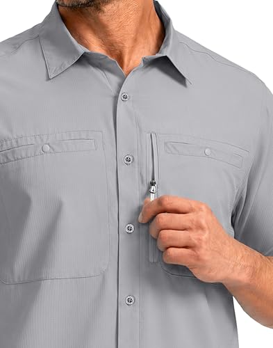 Image of G Gradual Men's Fishing Shirts with Zipper Pockets UPF 50+ Lightweight Cool Short Sleeve Button Down Shirts for Men Hiking