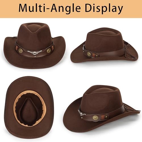 Women & Men Felt Western Cowboy Hat Classic Roll Up Brim Belt Buckle Cowgirl Fedora (M)