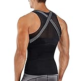 Underwear Men Shirt Tight Tank with Top Upper Back Support Brace Tummy Trimmer Body Shaper Slim Vest (Black with Hook, M)