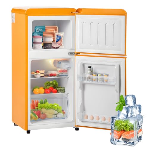 Combinación frigorífico-congelador retro: Dos puertas, 86,8 cm de alto, 45,5 cm de ancho, 60 litros de volumen total,Yellow