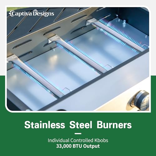 Captiva Designs 22 in Flat Top Grill with Ceramic Coated Cast Iron Pan, Portable Tabletop Propane Gas Griddle Grill for Camping, Outdoor & Tailgating Barbecue, 24,000 BTU Output, 3 Burners - Image 4