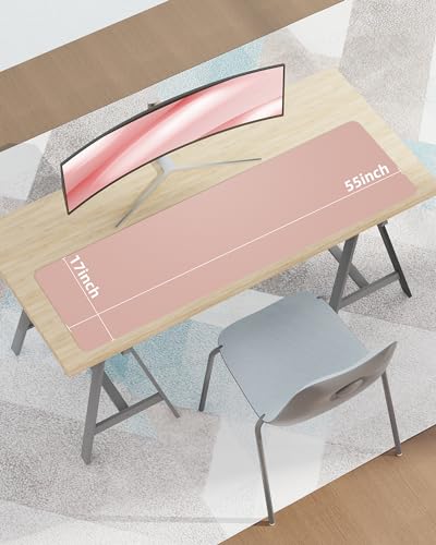 Image of AFIING Leather Desk Pad Protector,Mouse Pad,Office Desk Mat, Non-Slip PU Leather Desk Blotter,Large Desk mat,Waterproof Keyboard mat for Office /Home /Decor (Pink,55 inch inch x 17 inch inch)