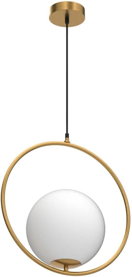 KCO Modern Gold Globe Pendant Light 1-Light Single White Glass Kitchen Island Pendant Lighting Fixture Mid Century Adjustable Chandelier for Living Room Dining Room (9.8”-Small)