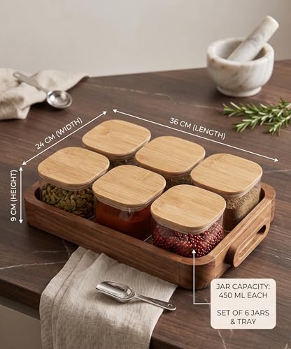 The Elmas Store 6 Pcs Borosilicate Glass Jars with Pinewood Tray - Image 7