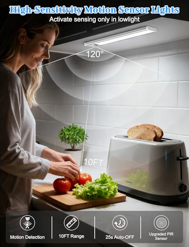 Image of 12in Under Cabinet Lighting with Charging Station, 2500mAh Rechargeable Wireless Motion Sensor Lights Indoor,Closet Lights with 3 Color Tempers, Battery Operated Cabinet Lights for Kitchen, 3-Pack