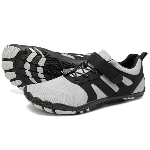 Grand Attack Barefoot Shoes Men Wide Toe Box Zero Drop Men's Trail Running Cross-Trainer Wrestling Boxing Weightlifting Walking Shoes Black Grey Size 9