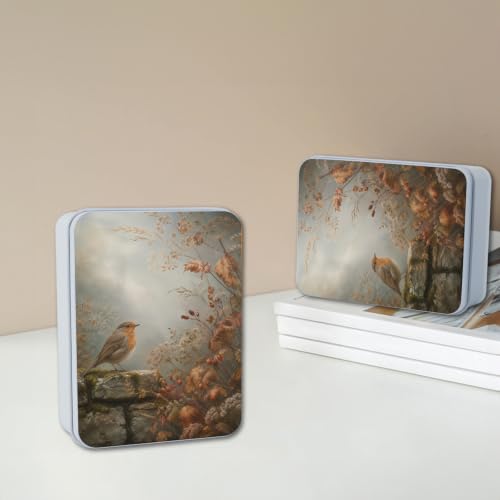 Image of Decorative Metal Tin Box with Lid,Vintage Bird Botanical Organizer