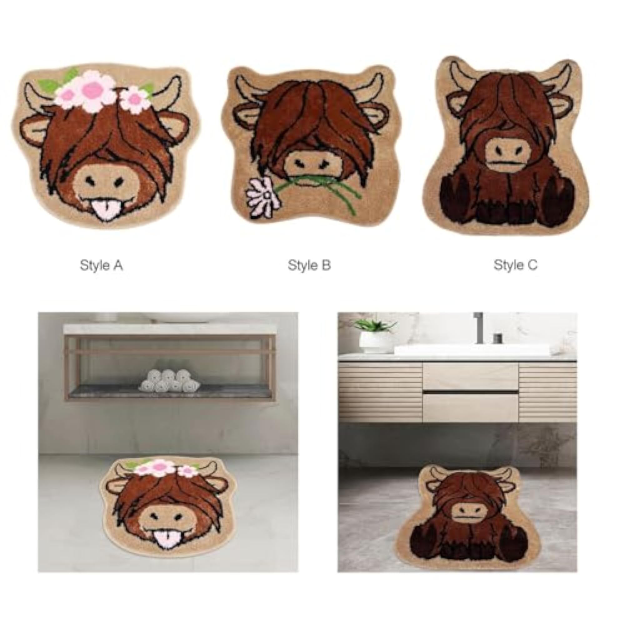 Washable Anti Slip Area Rug Shower Rug, Style A