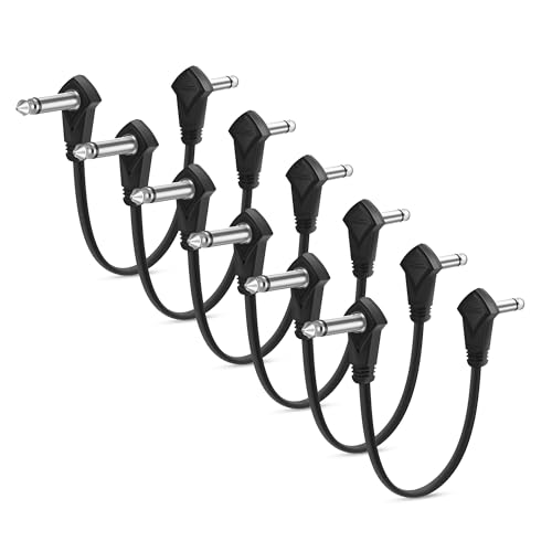 Augioth 6 Pack 30 cm 12 Inch Flat Guitar Patch Cable 1/4 Right Angled TS Effect Pedal Cord