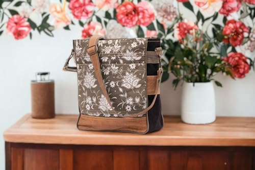 Bags SEL de MER Upcycled Blossom Print Canvas & Leather Shoulder Bag, Canvas Crossbody Bags for Women2