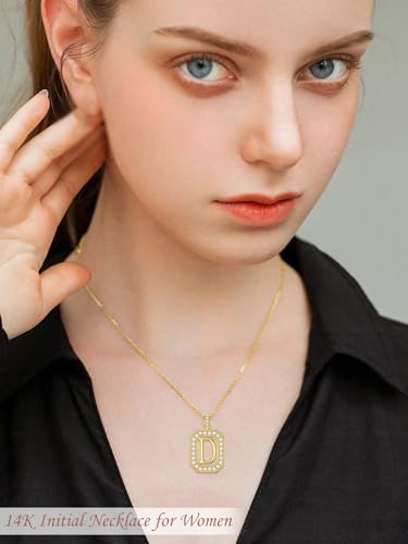 14k Gold Initial Necklaces, 14k Solid Gold Initial Letter Moissanite Pendant Necklace Jewelry for Women Her Gifts Birthday Graduation Mothers Day Christmas3