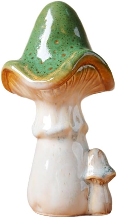 SEINHIJO Mushroom Statue Decor Fairy Garden Sculpture Figurine Home Gift Art for Yard Lawn Patio Ceramic 7.1 Inch