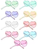 Heart Glasses 9 Pieces, Rimless Heart Shaped Sunglasses, Candy Color Heart Shaped Glasses, Party Sun