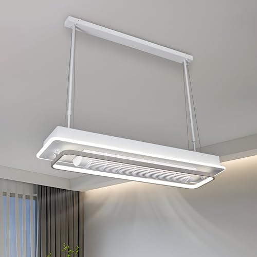 Image of Smartway 80 Watt Linear Paco Modern Ceiling Fan Chandelier BLDC Noiseless Motor + Auto Rotatable Blower Fan 3 Color Mode (Warm, Cold & Natural White) Stabilizing Dimming With Remote & App Control