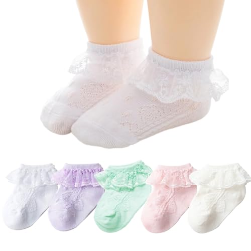 Looching Baby Girl Lace Socks Cute Eyelet Frilly Ruffle Cotton Ankle Summer Dress Socks for Infant/Newborn/0-5T