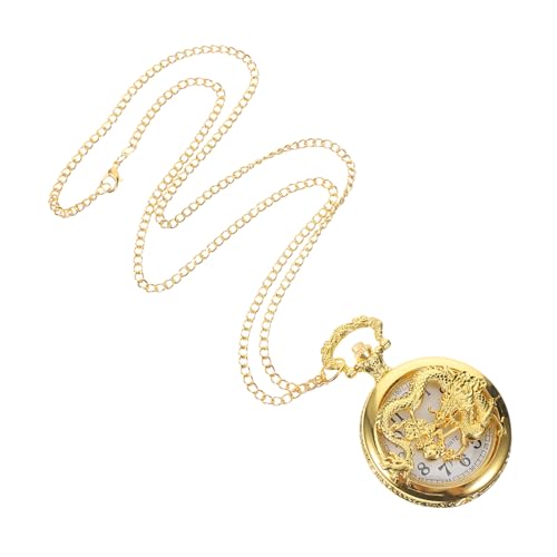 FRCOLOR クラシック復古懐中時計 金龍デザイン 合金製装飾ペンダントチェーン付き ユニセックス アンティークウォッチ 高齢者向け携帯便利