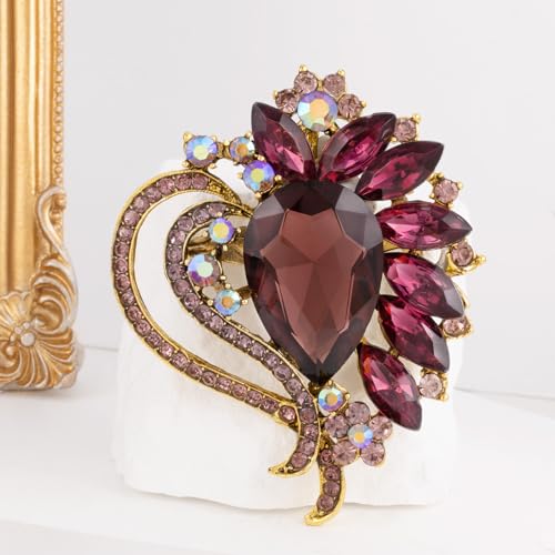 Image of LAXPICOL Vintage Austrian Crystal Elegant Heart Flower Brooch Pin For Women Wedding Broach Pin