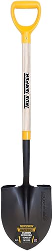 True Temper Pala para excavar, forjada, de punta redonda., pala de punta redonda, agarradera de madera, Negro