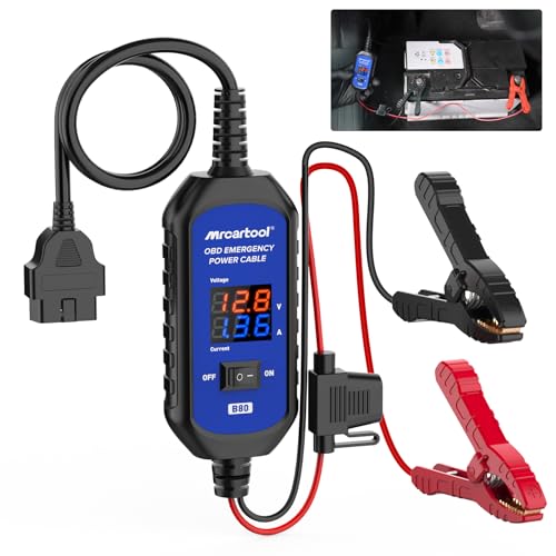 OBD II Car Memory Saver Cable 12V Vehicle ECU Emergency Power Supply Cablewith Voltage and Current Display OBD II Battery Leakage Detective Kit with 3A Fuse & 2 Alligator Clips