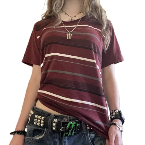 Gothic Tees for Women Y2K Grunge Graphic Short Sleeve Crew Neck T-Shirts 90s Vintage Aesthetic Emo Clothes