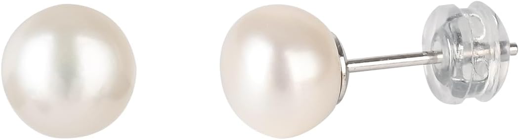 Freshwater Pearl Earrings Studs White Gold Plated Solid 925 Sterling Silver Stud Hypoallergenic Earrings for Women Jewelry