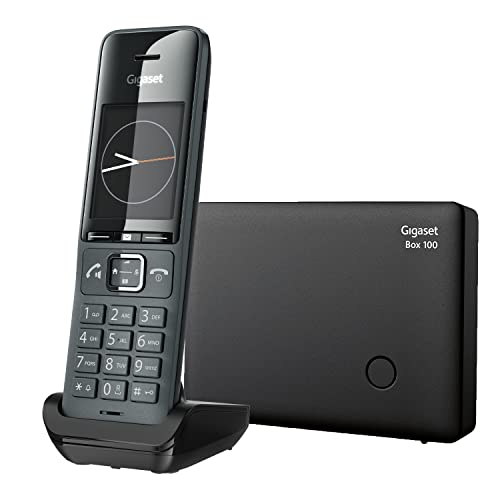 Gigaset Comfort 520HX & Box100 – Elegantes Schnurloses DECT-Telefon - top Audioqualität - Freisprechfunktion - Basis unterstützt bis zu 6 Mobilteile - für den analogen Telefonanschluss, Titan-schwarz