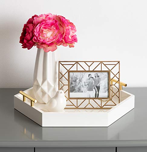 Image of Kate and Laurel Lipton Hexagon Decorative Tray with Polished Metal Handles, White and Gold