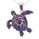Turquoise Network Turtle Pendant Necklace in Sterling Silver 925 & Genuine Gemstones