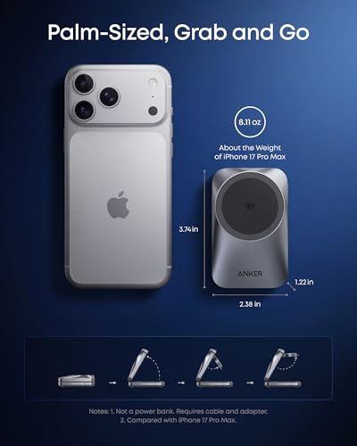 Anker Prime 3-in-1 ワイヤレス充電ステーション MagSafe充電器スタンド対応 Qi2.2 25W認証 手のひらサイズ 折りたたみ式充電器 iPhone 17/16 Apple Watch AirPods用 (バッテリー非対応 アダプター付属)