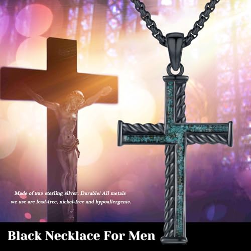TwoAnts Turqupise Cross Necklace for Men 925 Sterling Silver Black Cross Pendant Boho Western Necklace Christian Jewelry Gifts for Women by TwoAnts - Used condition - Image 6